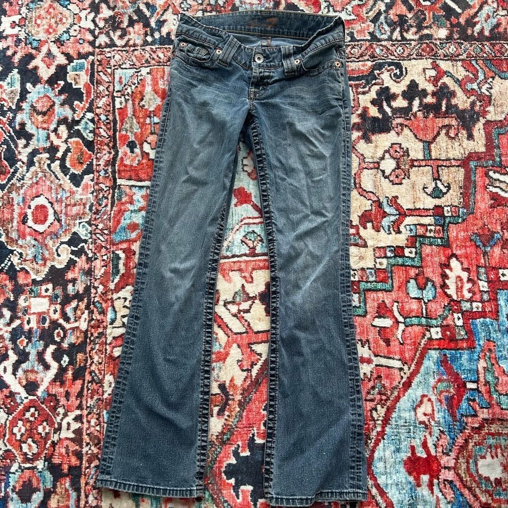 Vintage Seven7 Super Low Stretch Flare Blue Denim Jeans